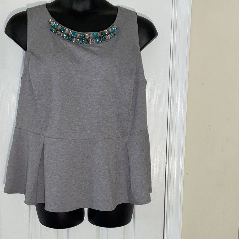 Embellished Gray Sleeveless Peplum Ponte knit Top